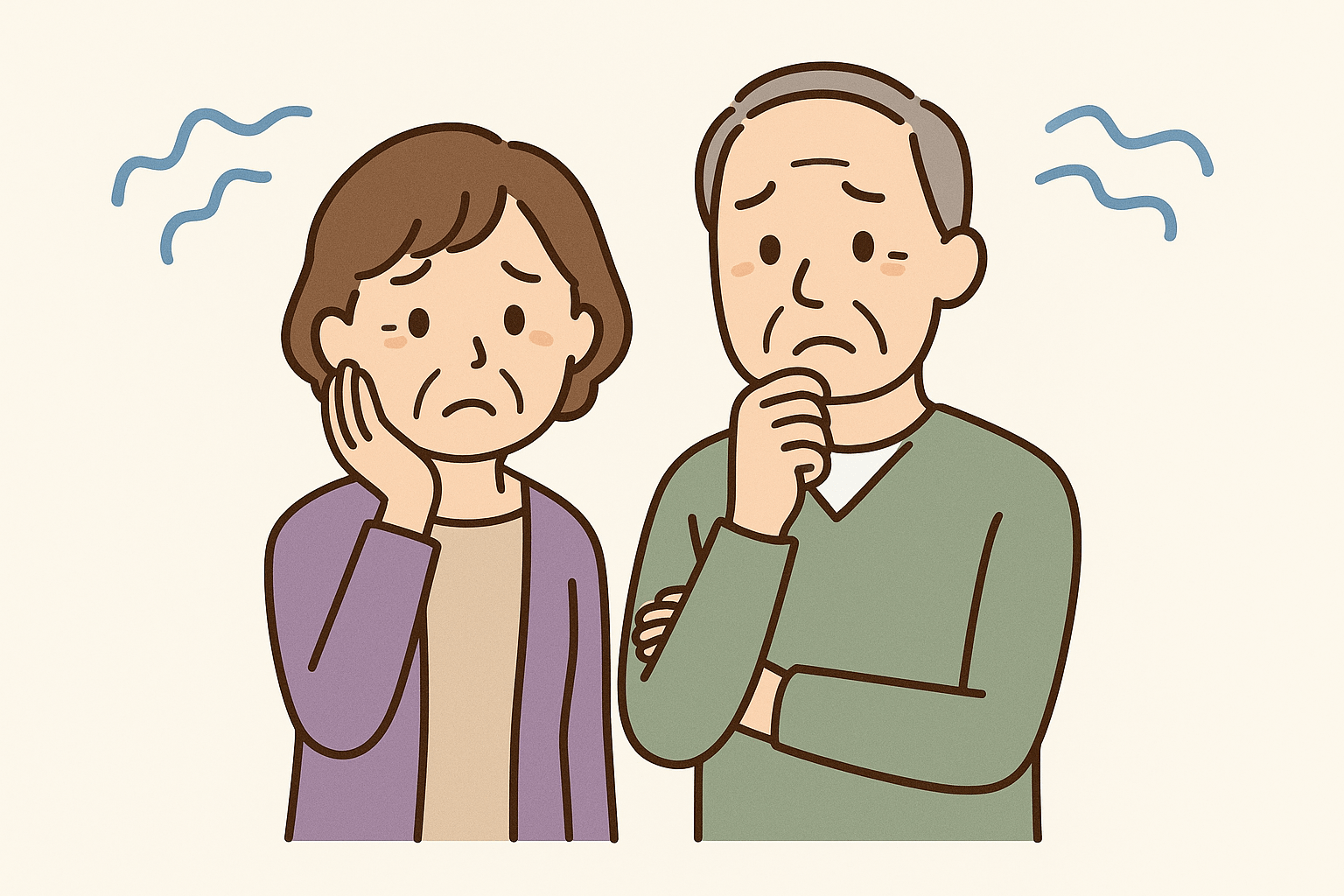 リフォームに悩む老夫婦のイラスト