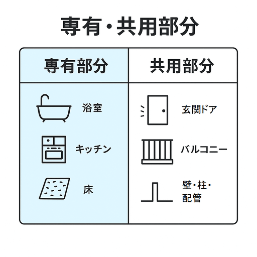 専有部分と共用部分の比較