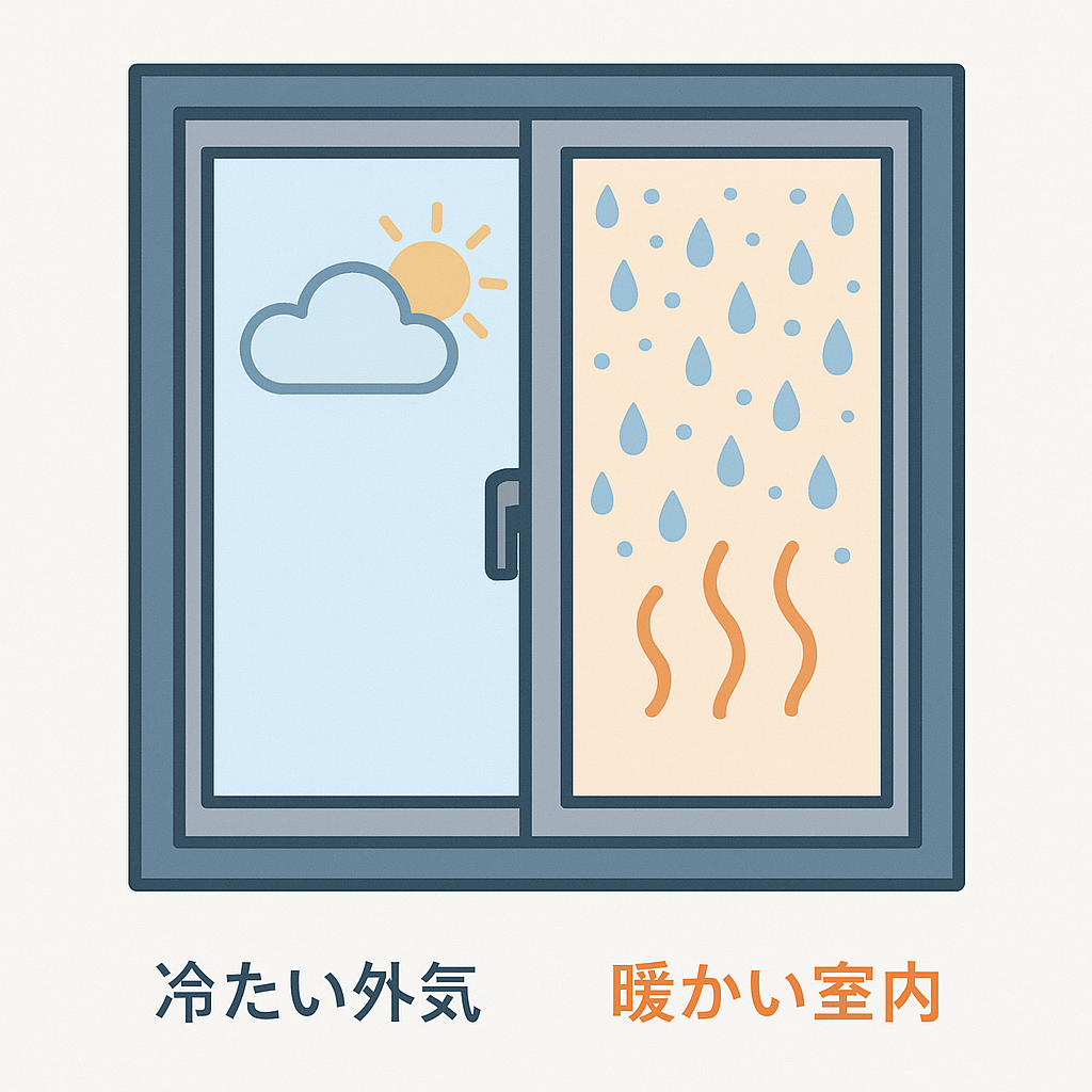 室内外の温度差による結露発生イメージ