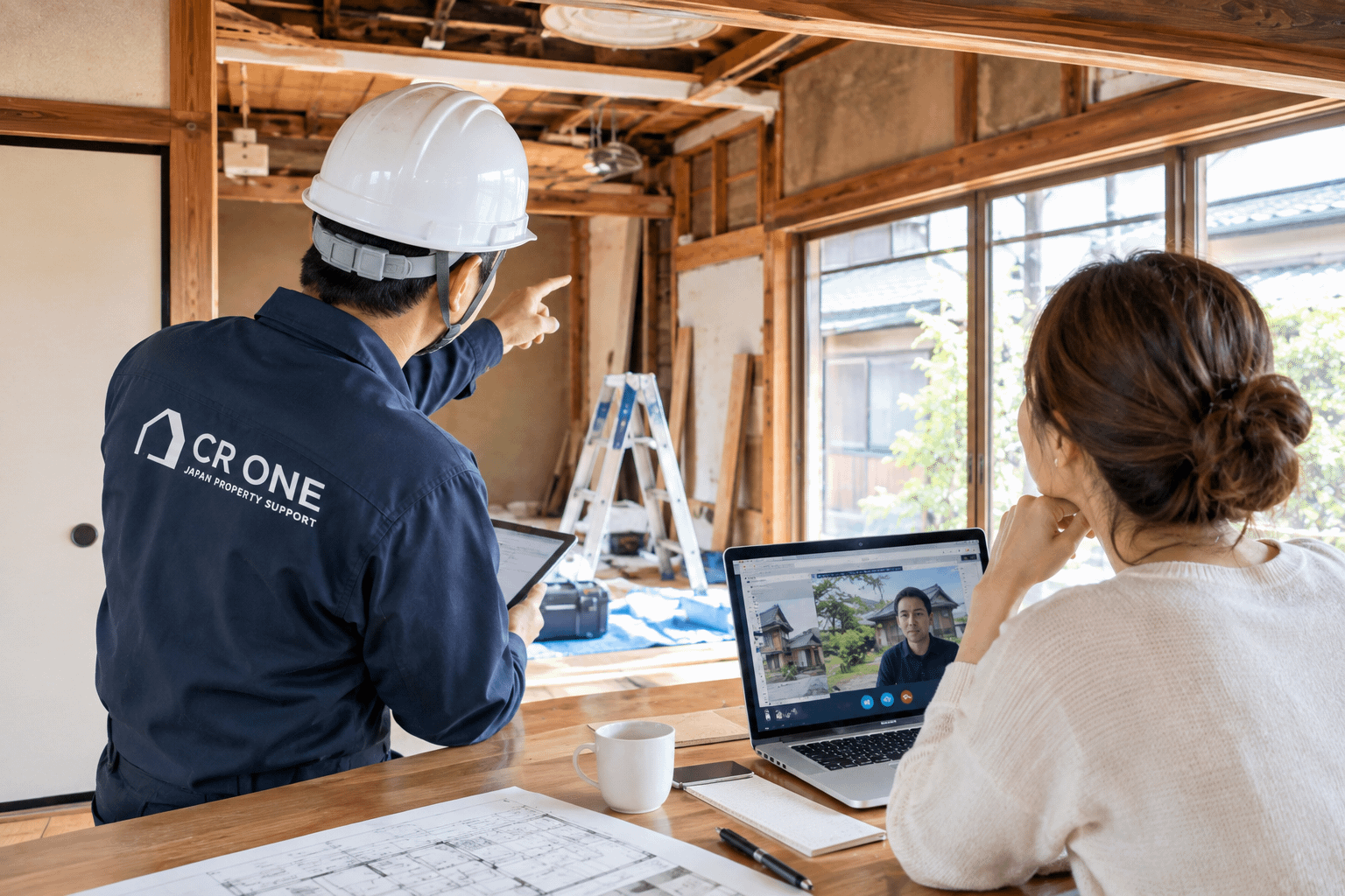 On-site inspection of an old Japanese house during a renovation consultation